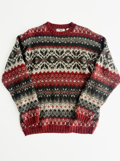 vintage fair isle wool knit sweater (L)