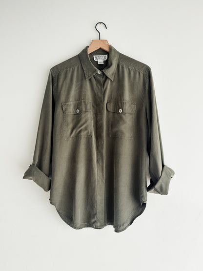 vintage olive silk shirt (M)