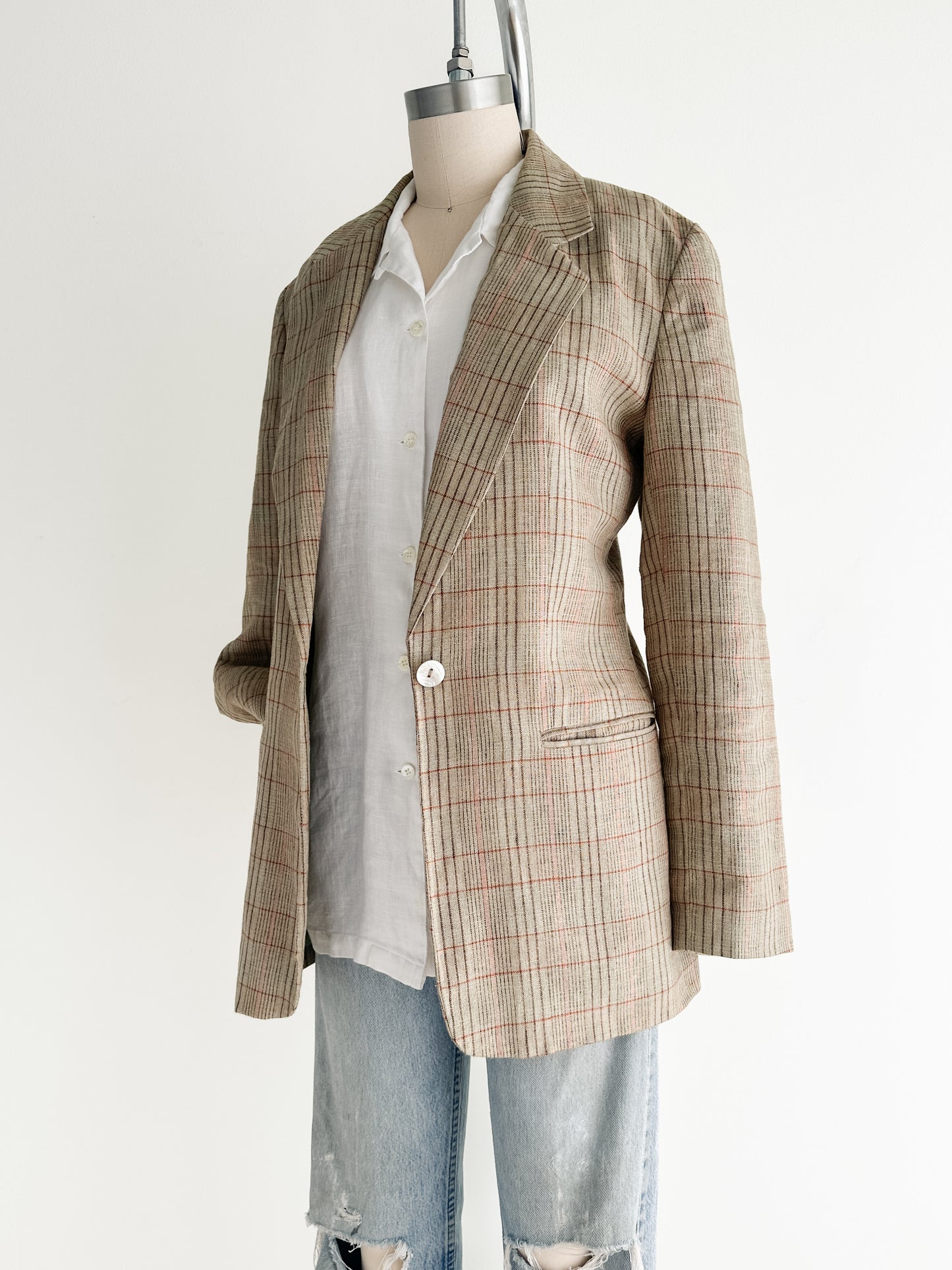 vintage spring plaid linen blazer (M)