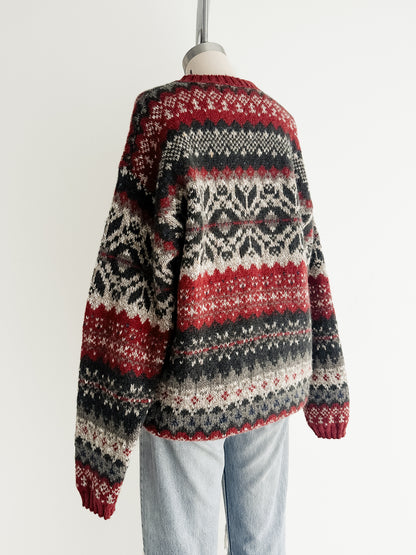 vintage fair isle wool knit sweater (L)