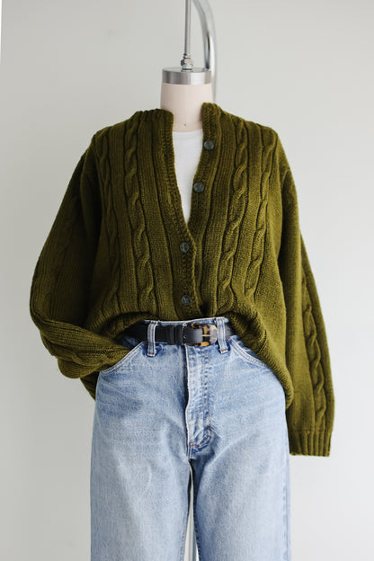 vintage olive wool cardigan (S/M)