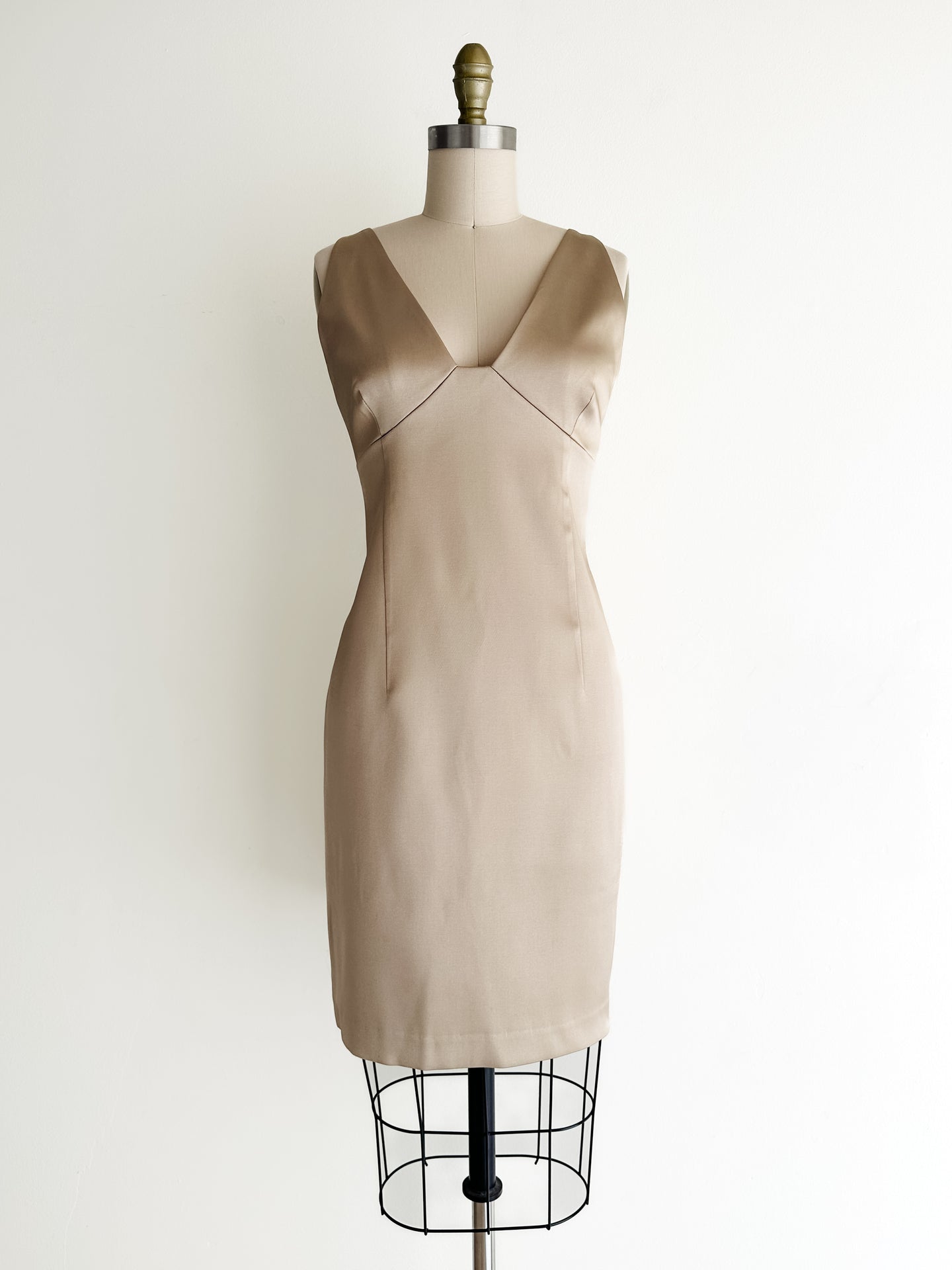 vintage champagne satin cocktail dress (S/M)