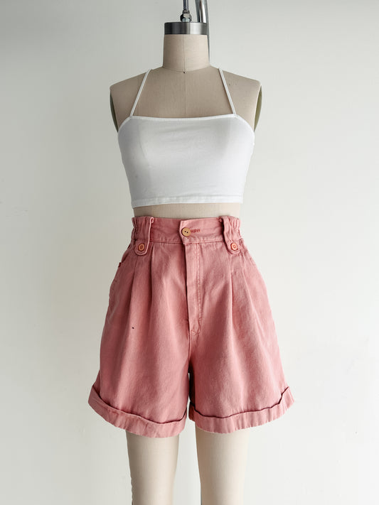 vintage blush cotton pleated shorts (M)