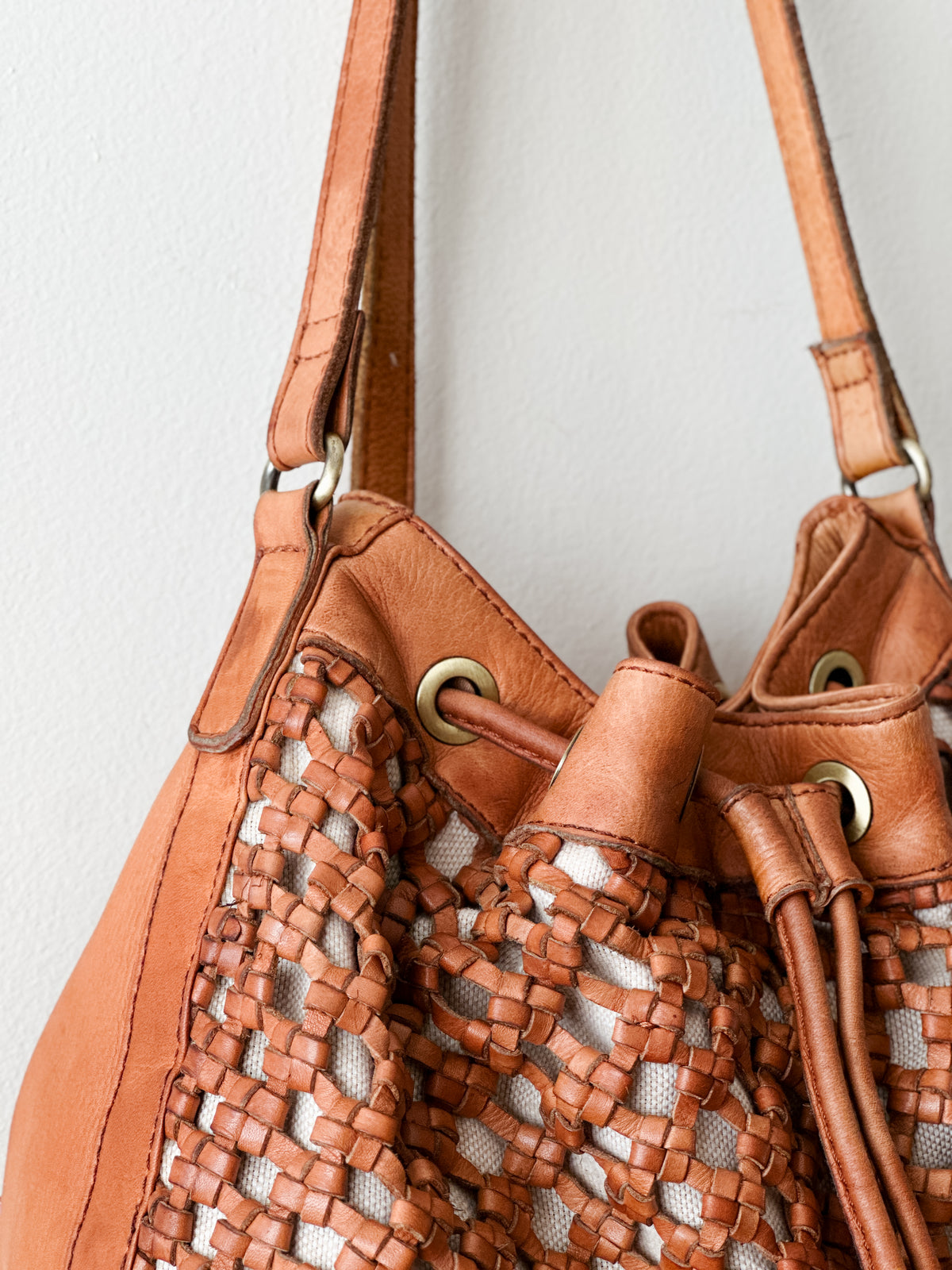 vintage Portuguese leather bucket bag