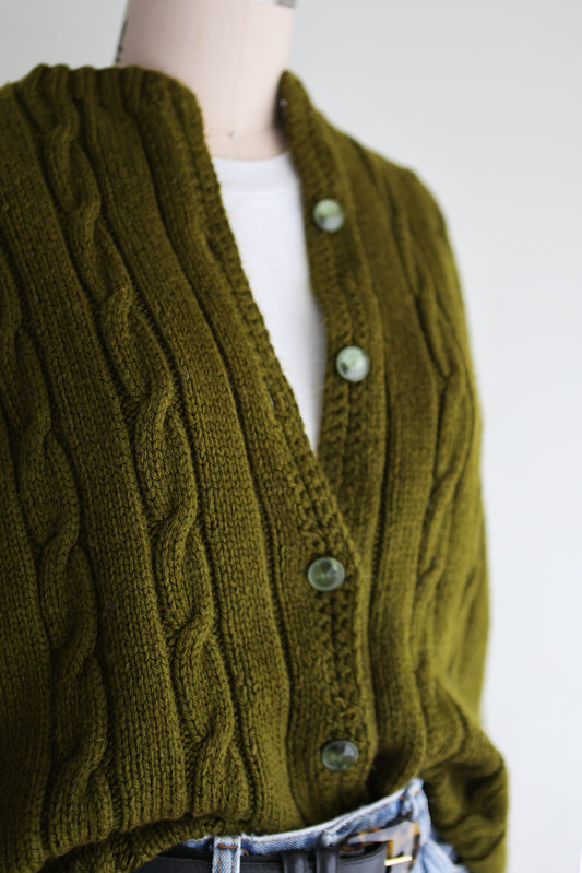 vintage olive wool cardigan (S/M)