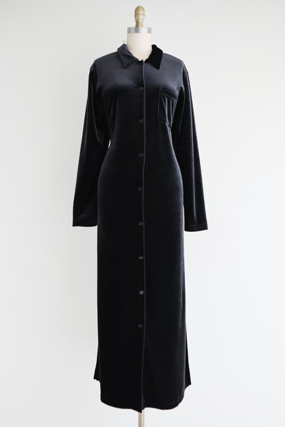 vintage black velvet shirt dress (M)