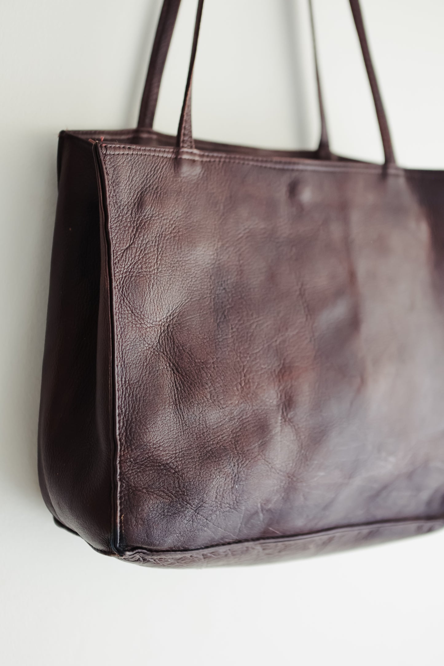 vintage espresso leather tote