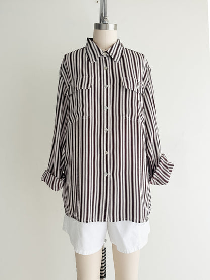 vintage brown stripe silk shirt (M/L)