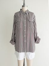 Load image into Gallery viewer, vintage brown stripe silk shirt (M/L)
