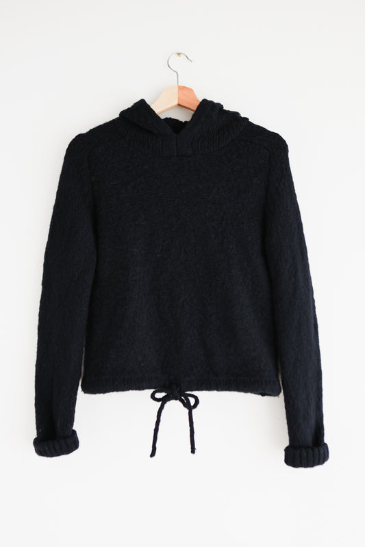 vintage black wool hooded sweater (S)