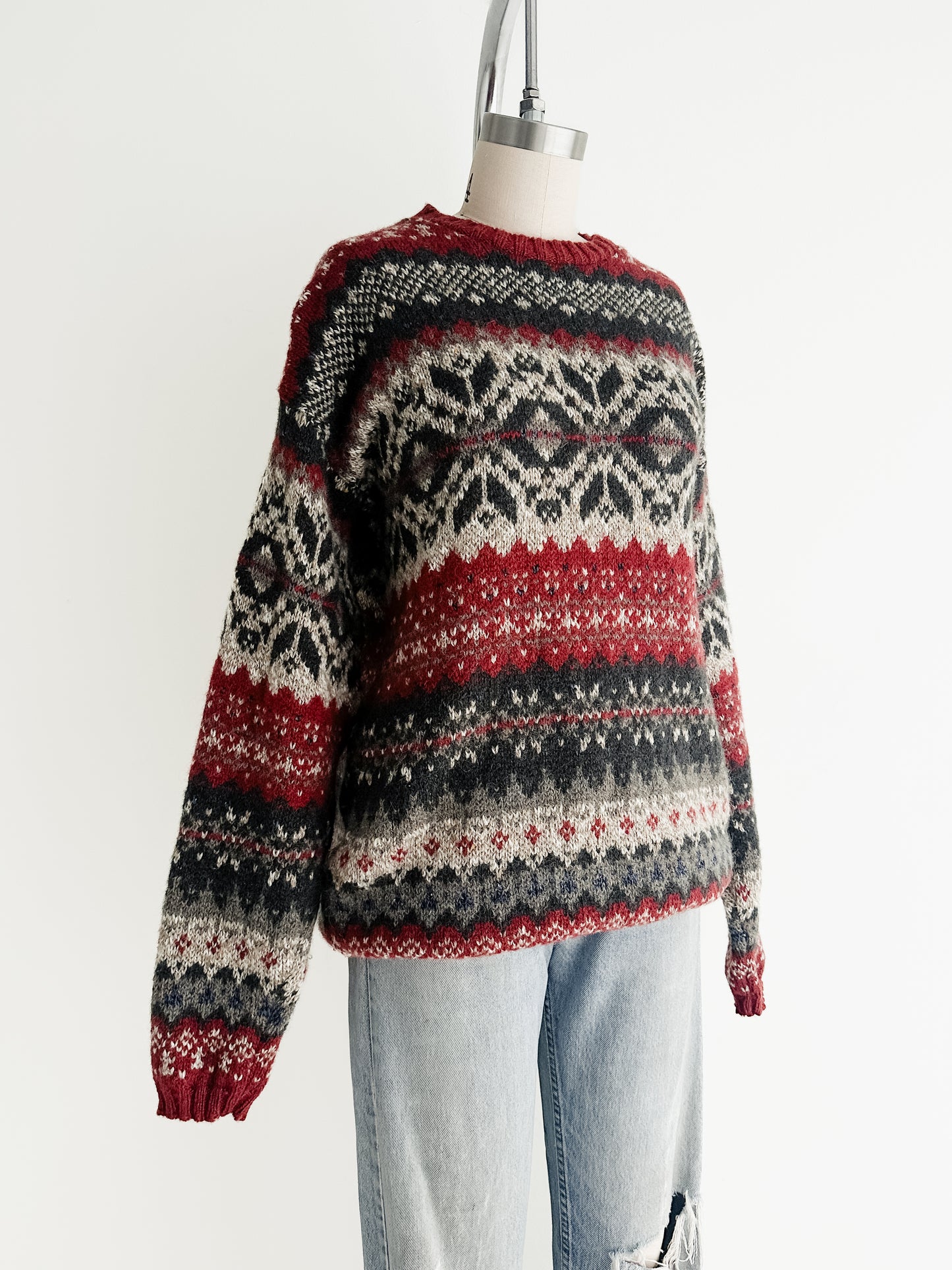 vintage fair isle wool knit sweater (L)