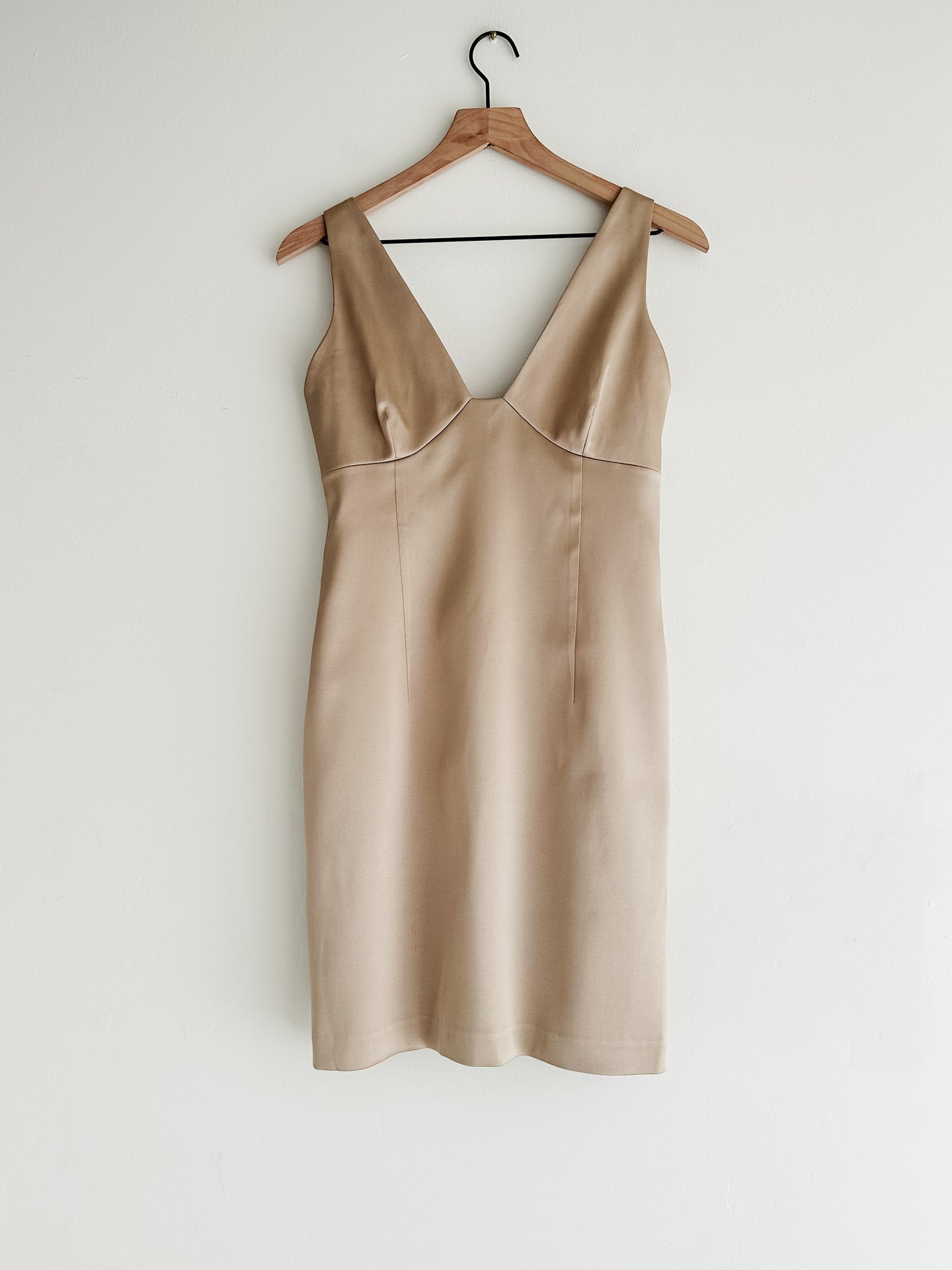 vintage champagne satin cocktail dress (S/M)