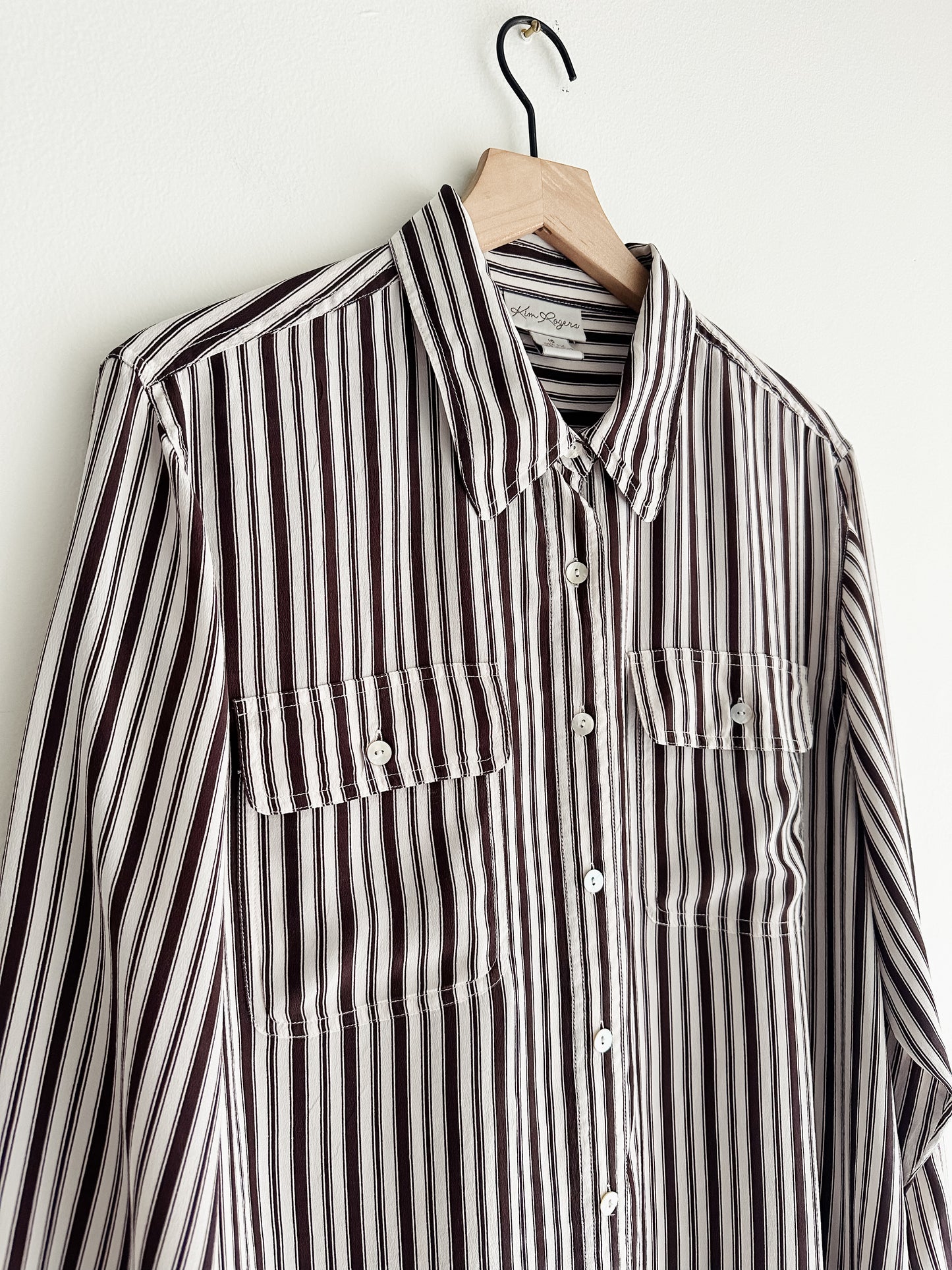 vintage brown stripe silk shirt (M/L)