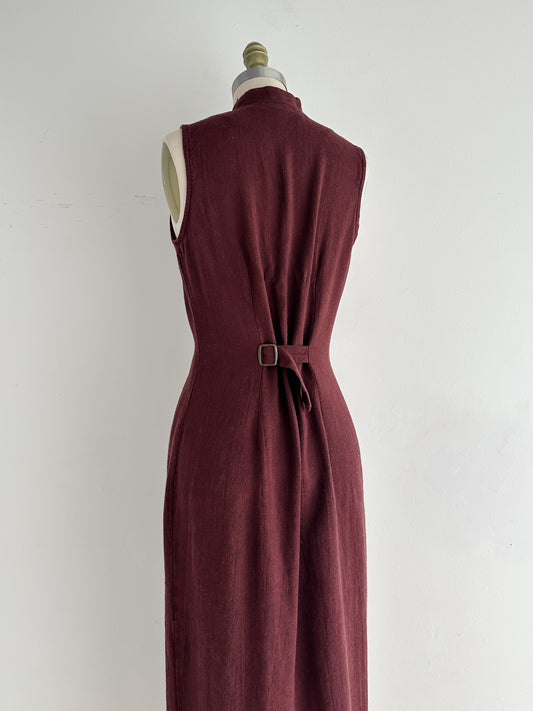 vintage chocolate linen dress (S)