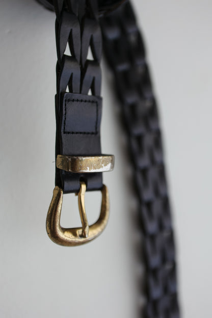 vintage black braided leather belt (S)