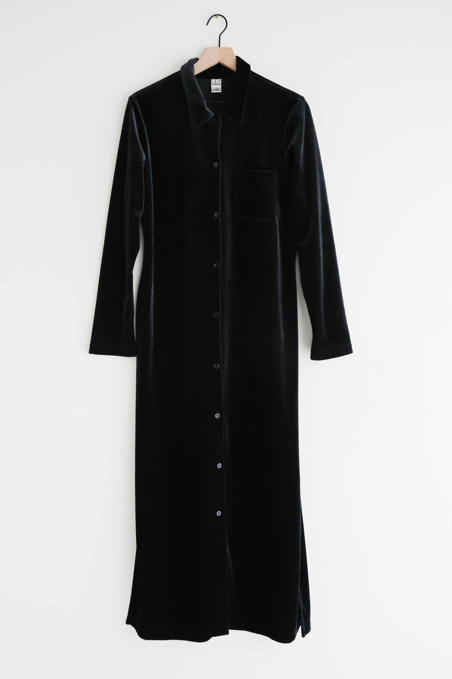 vintage black velvet shirt dress (M)