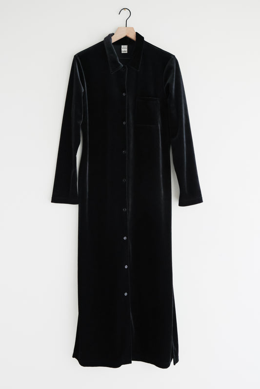 vintage black velvet shirt dress (M)