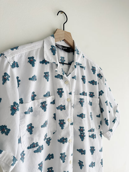 vintage bear print cotton shirt (M)