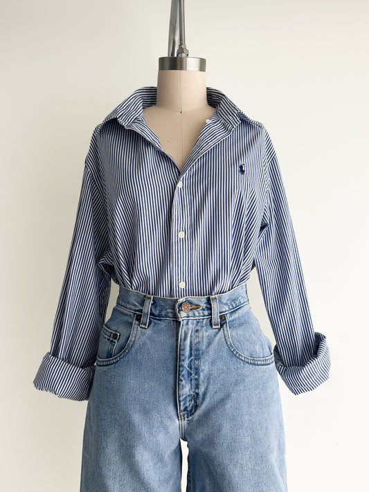vintage blue stripe RL button down shirt (M)
