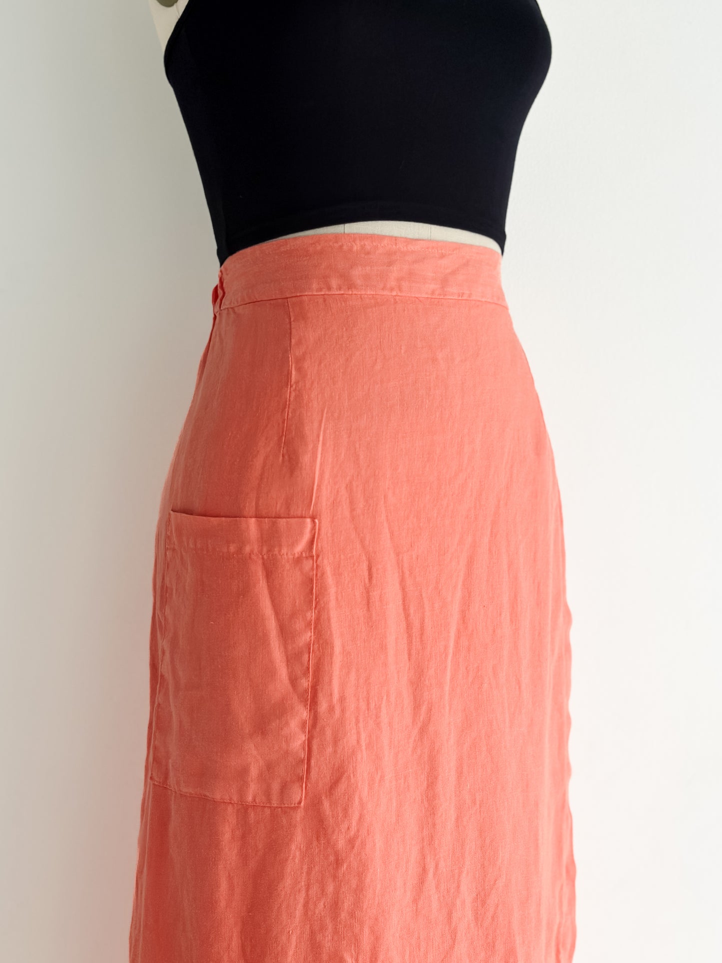 vintage persimmon linen wrap skirt (M/L)