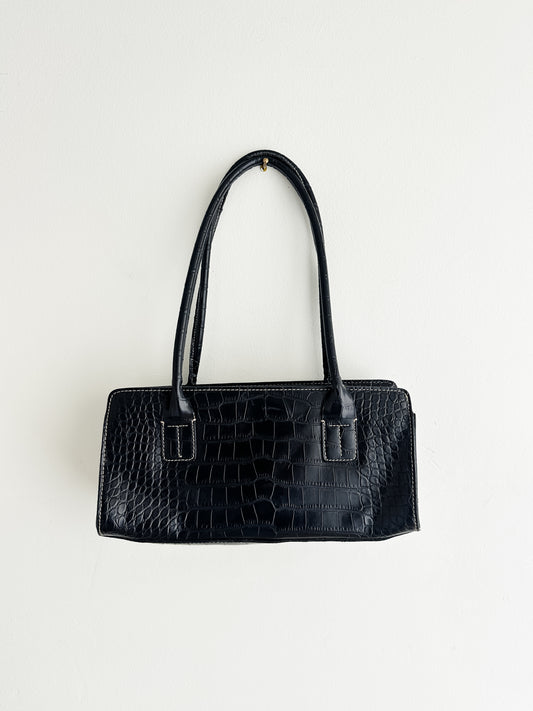 vintage black vegan leather shoulder bag