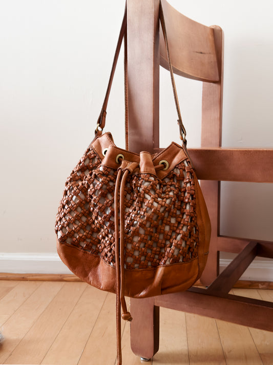 vintage Portuguese leather bucket bag