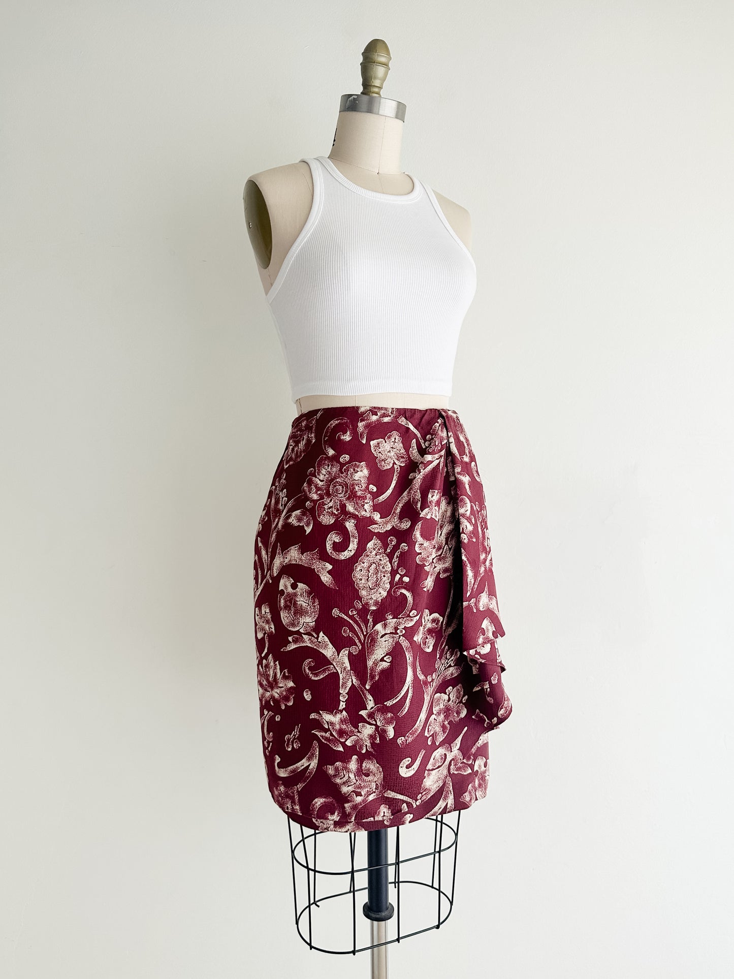 vintage merlot silk wrap skirt (S)