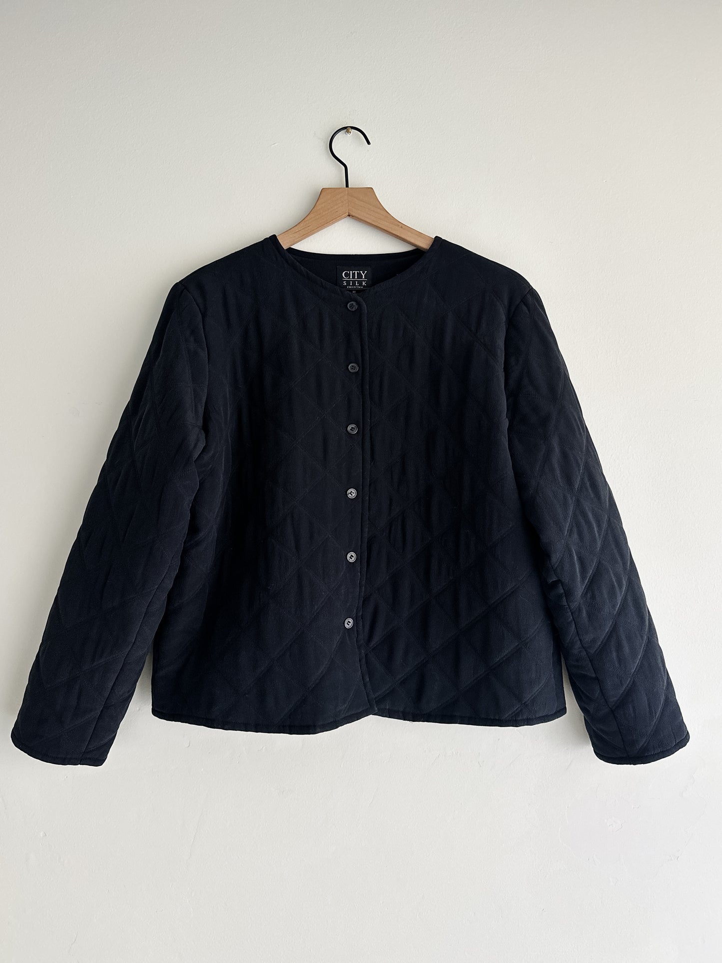 vintage black silk quilted jacket (M)