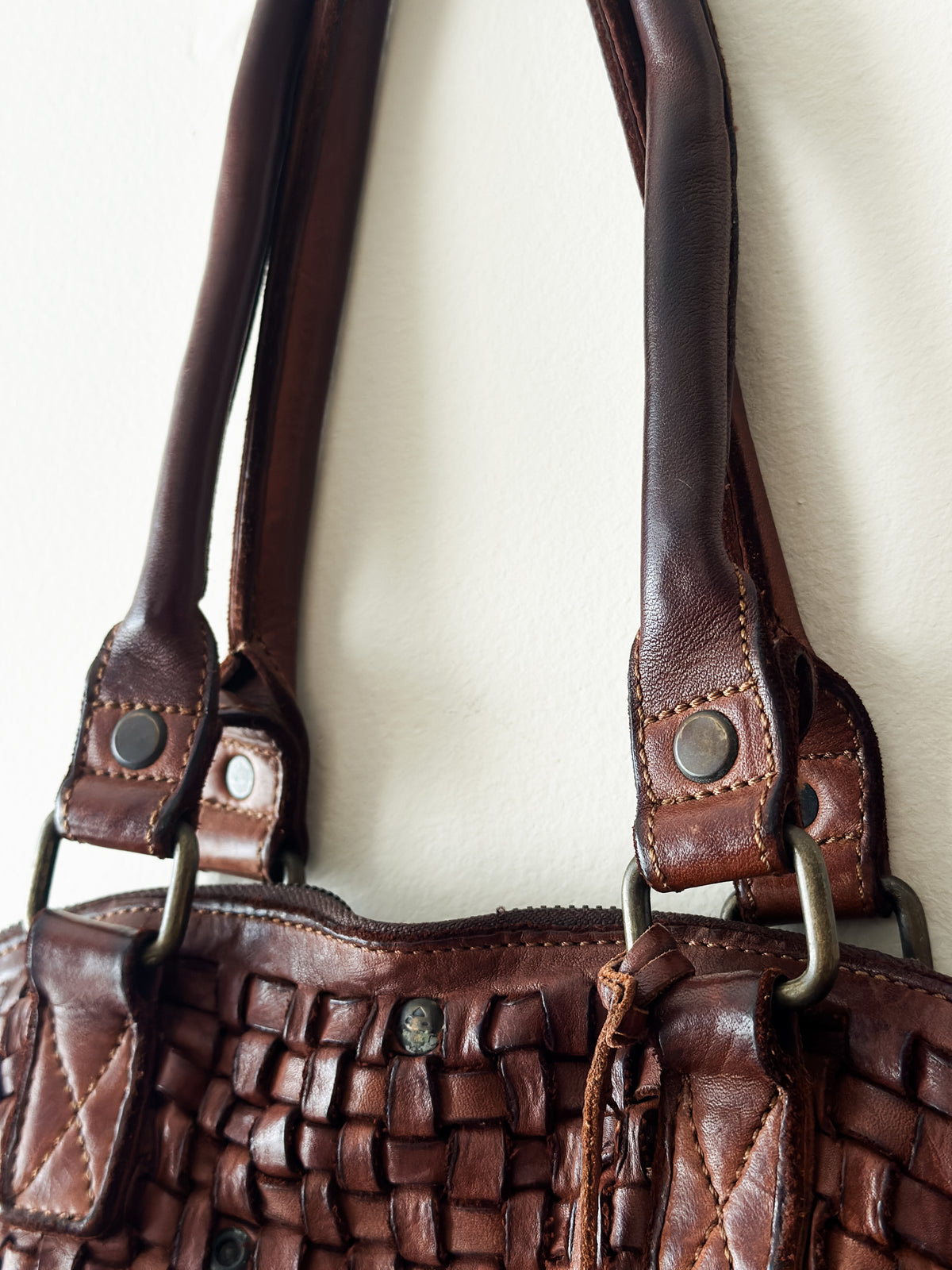 not yet vintage cognac leather tote