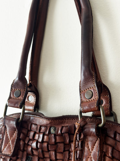not yet vintage cognac leather tote