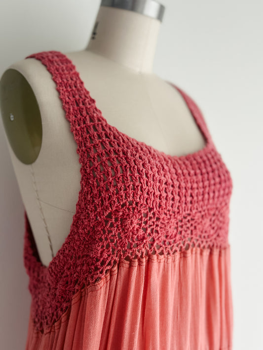 vintage coral crochet cotton dress (M)