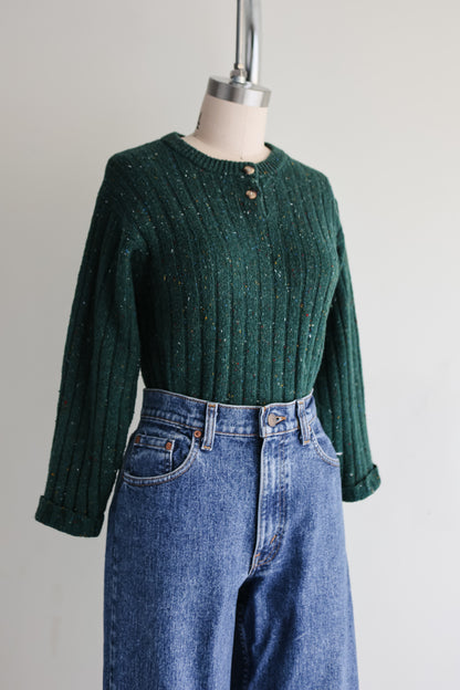 vintage spruce green ribbed sweater (S)