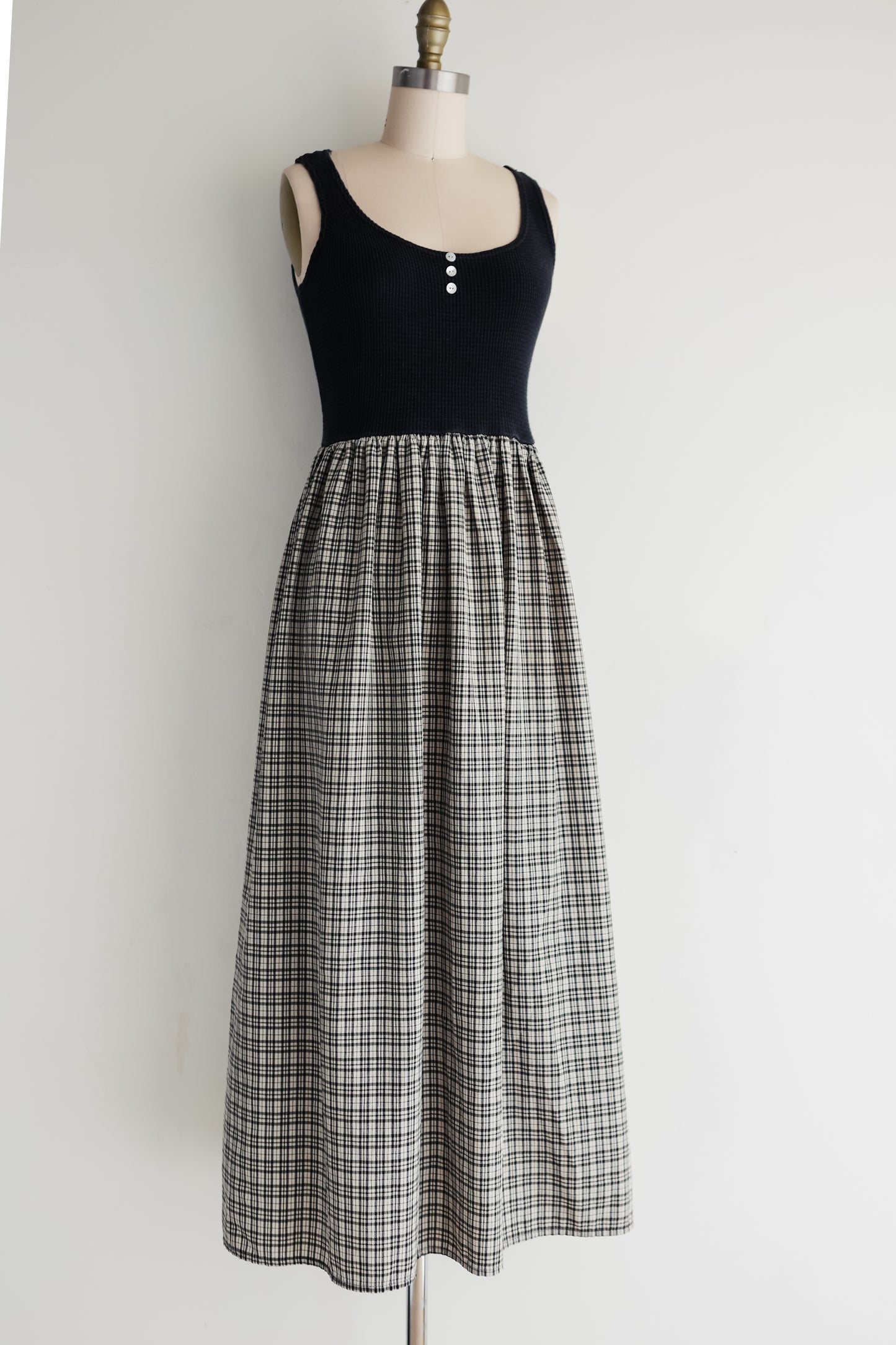 vintage waffle knit plaid dress (S/M)