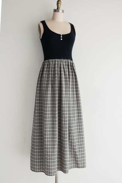 vintage waffle knit plaid dress (S/M)