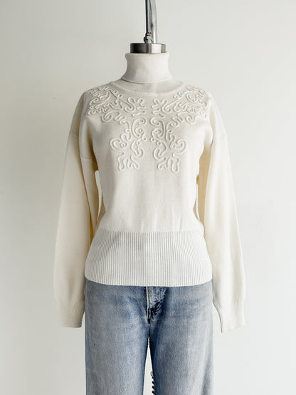 vintage white wool turtleneck sweater (M)