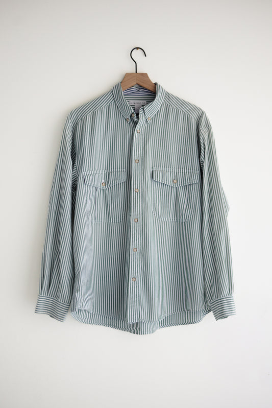 vintage green stripe button down shirt (M/L)