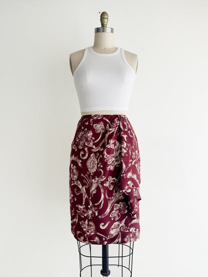 vintage merlot silk wrap skirt (S)