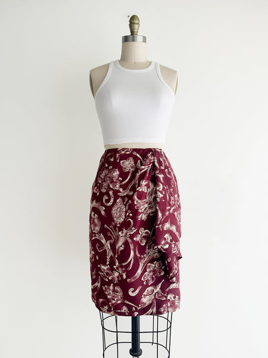 vintage merlot silk wrap skirt (S)