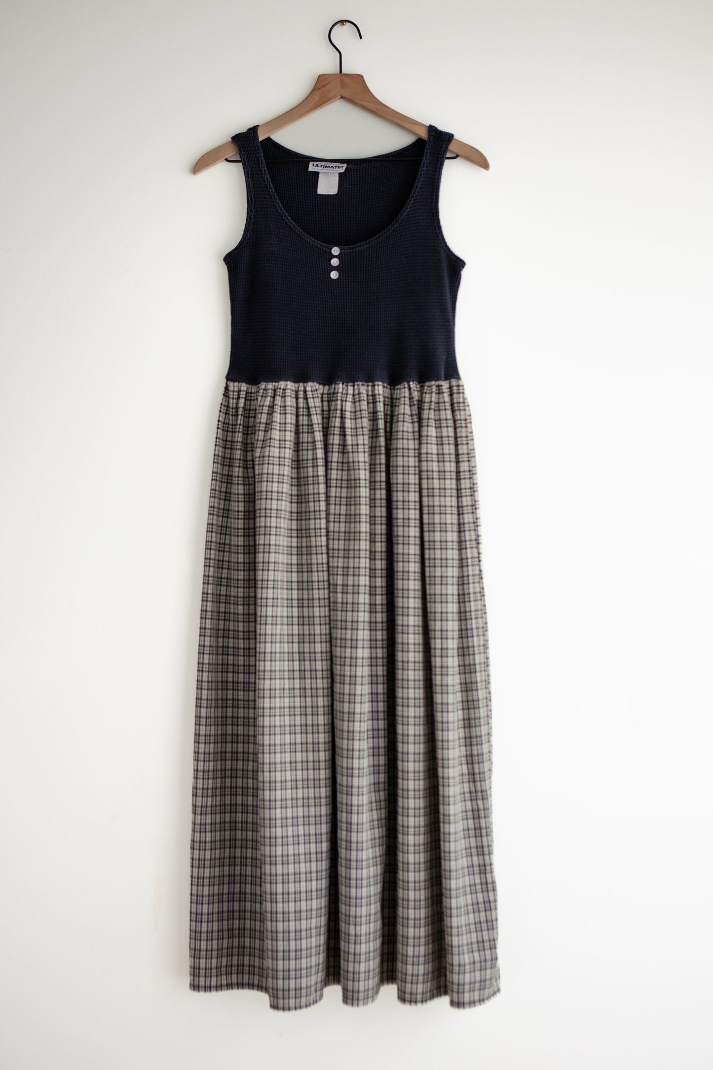 vintage waffle knit plaid dress (S/M)