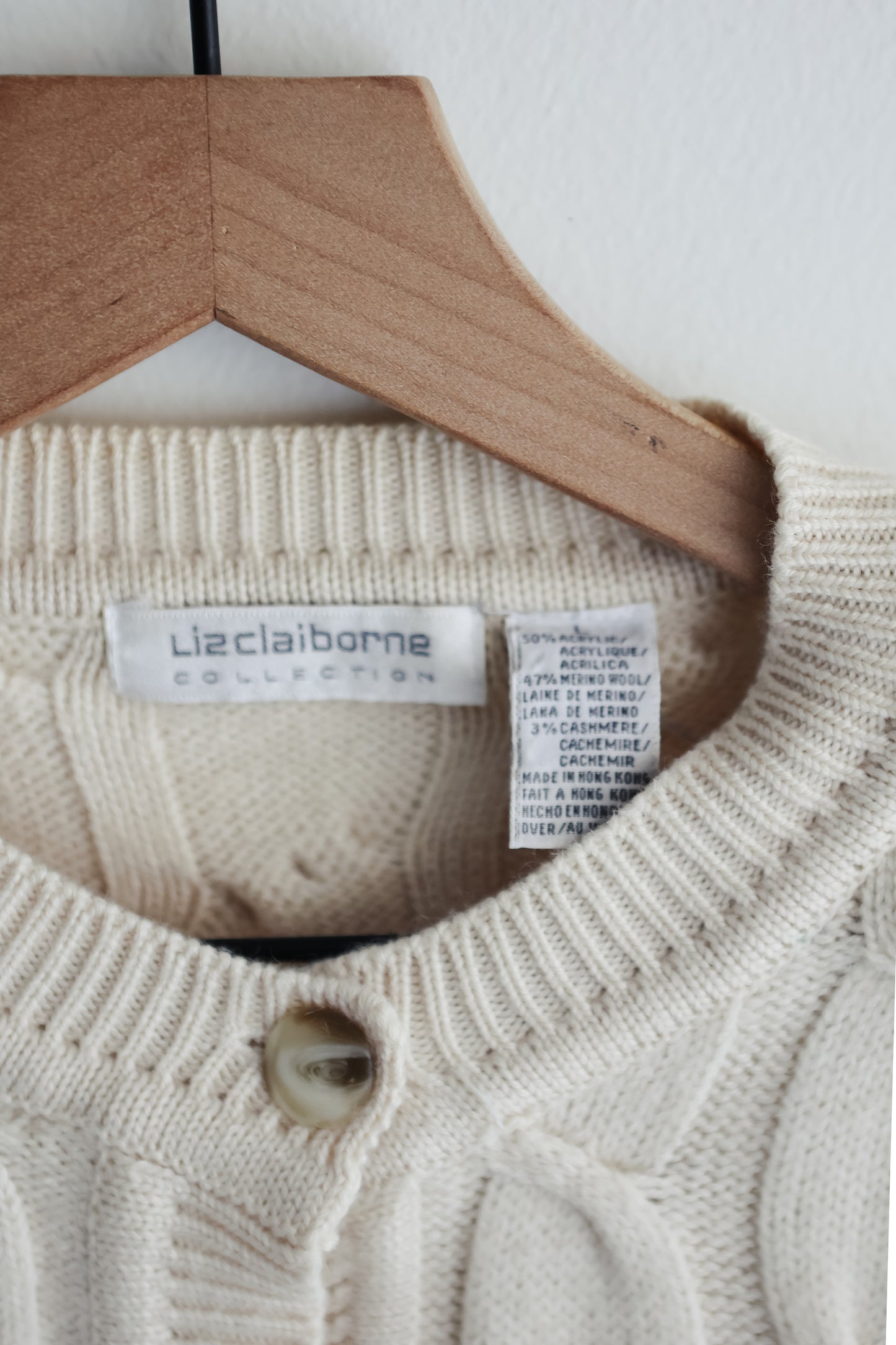 vintage cable knit merino-cashmere cardigan (M)