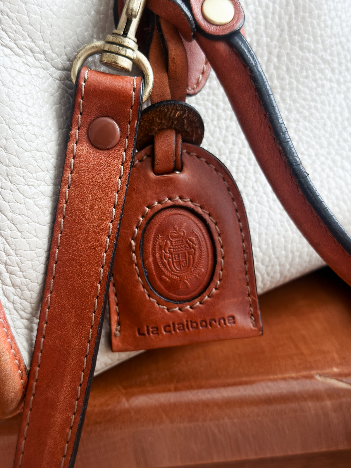 vintage putty leather bowler bag