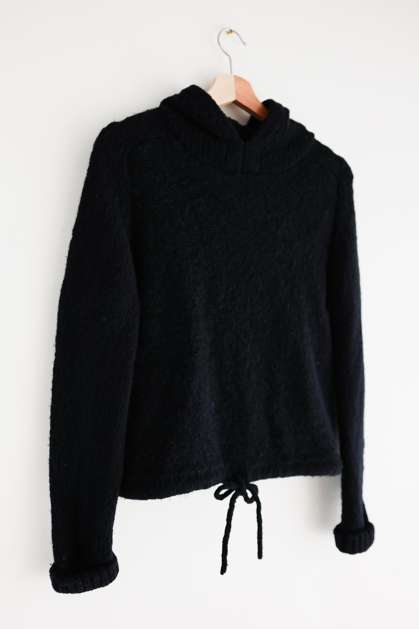 vintage black wool hooded sweater (S)