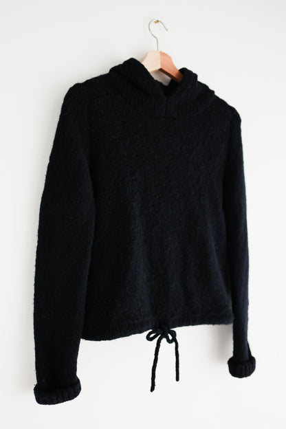 vintage black wool hooded sweater (S)