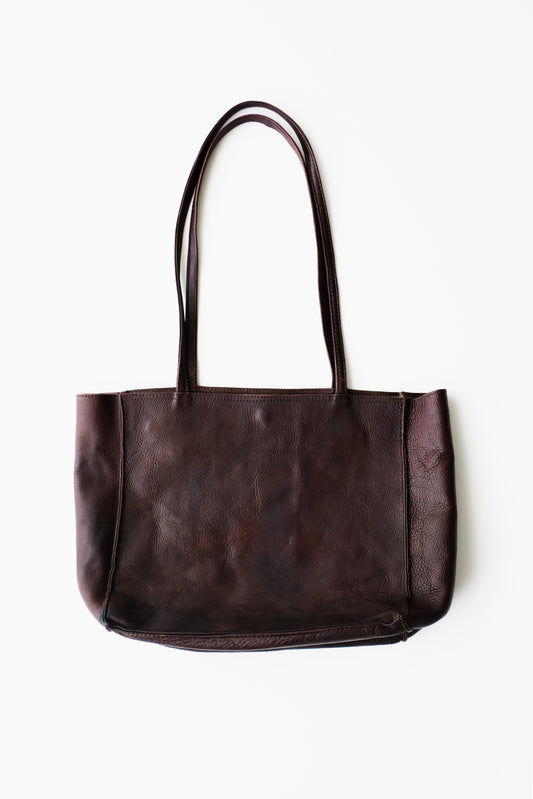 vintage espresso leather tote