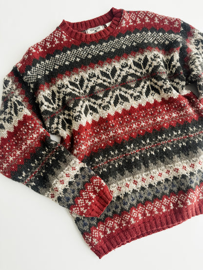 vintage fair isle wool knit sweater (L)