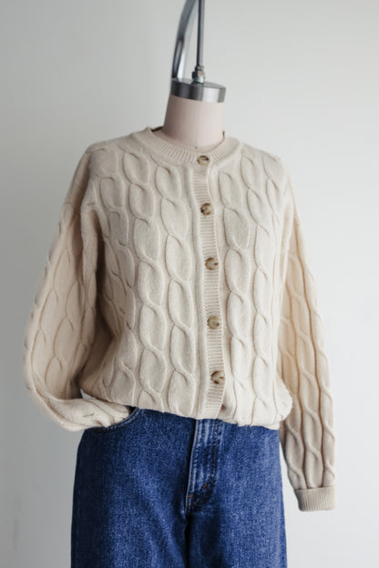 vintage cable knit merino-cashmere cardigan (M)
