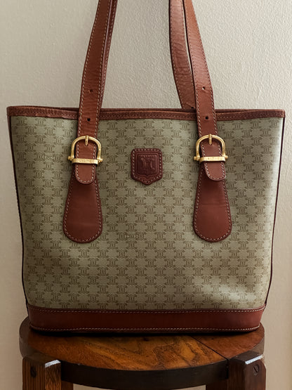 Vintage 1994 Celine Small Triomphe Macadam Bucket Bag