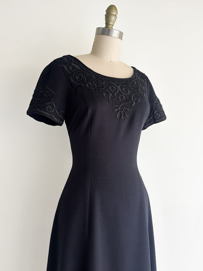 vintage black soutache party dress (S/M)