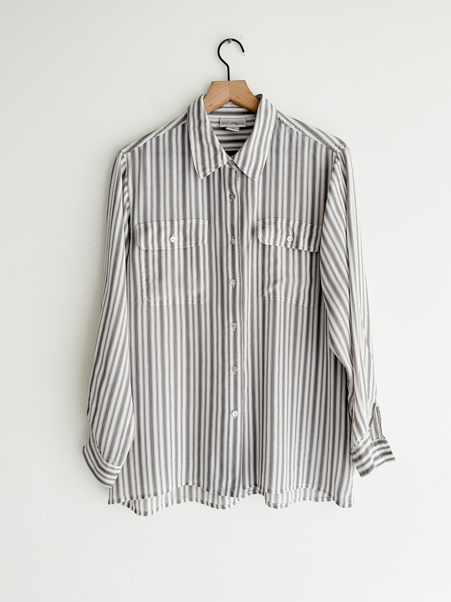 vintage grey stripe silk shirt (M/L)