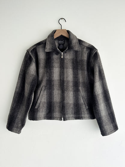 vintage grey plaid wool crop jacket (S/M)